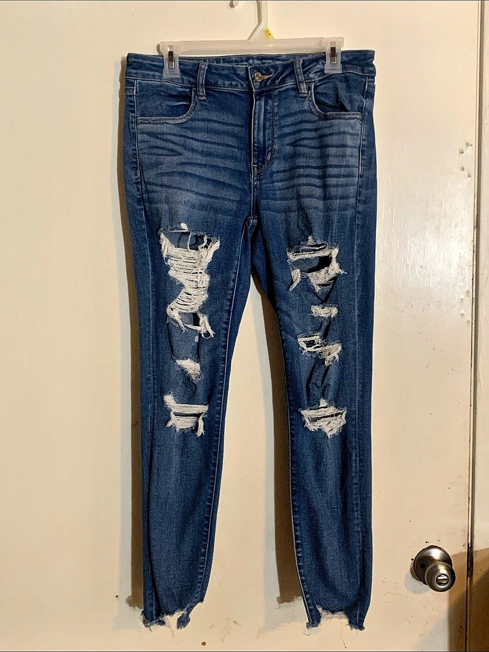 American Eagle Next Level Stretch Skinny Jeans Distressed Skinny Jeans in Blue